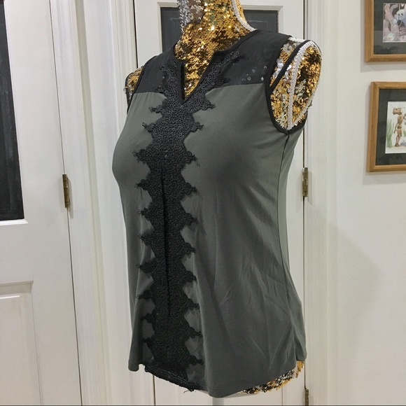 Maurice’s Tank top, dk gray & black w/lace detail - Picture 1 of 8